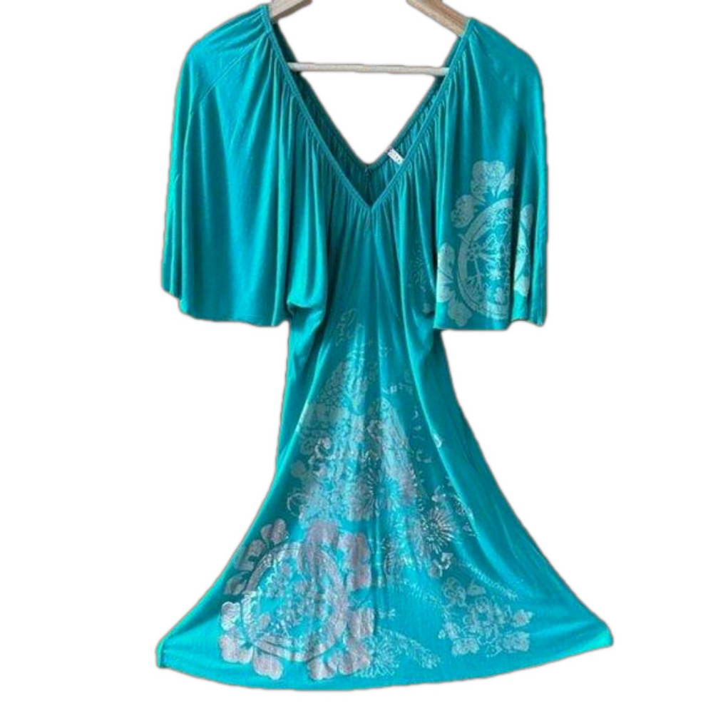 Umgee Turquoise and Silver Mini Dress - Size Medium